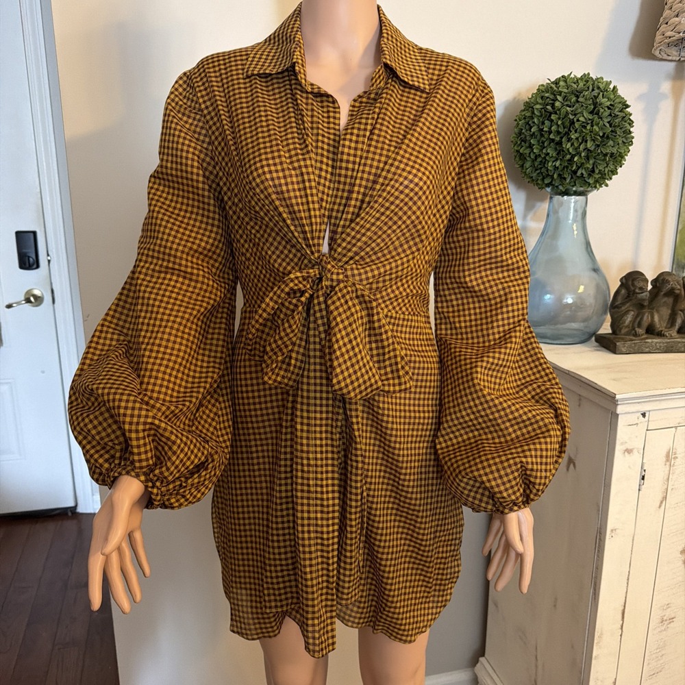 Silvia Tcherassi Cotton Wrap Top M Brown/mustard Yellow Checks Party Statement